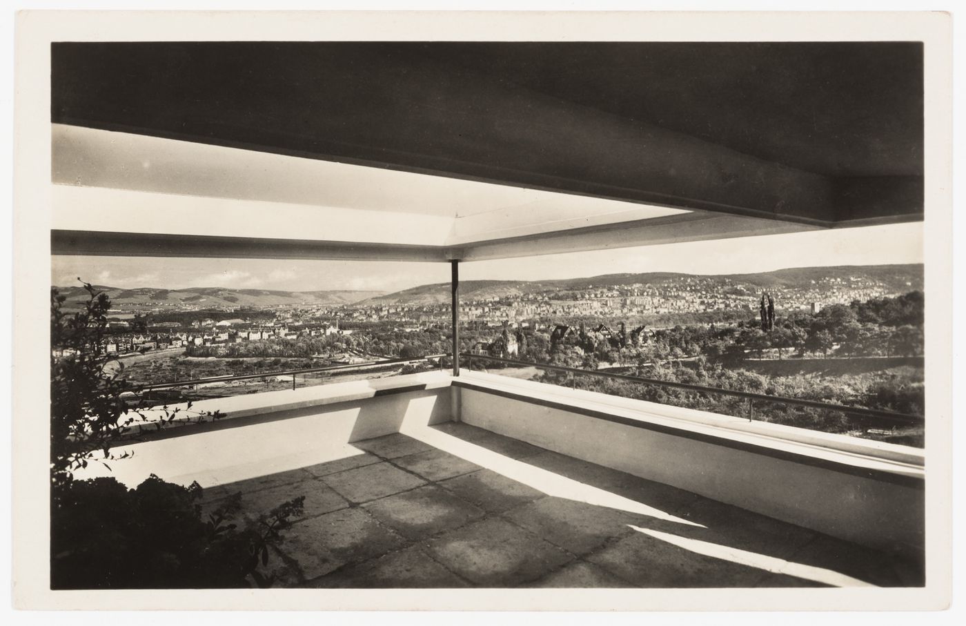 View from the roof terrace of House 13 showing the surrounding landscape, Weissenhofsiedlung, Stuttgart, Germany