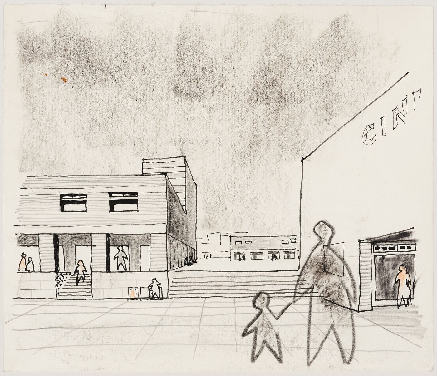 Perspective sketch for thesis project for Oldham Town Centre