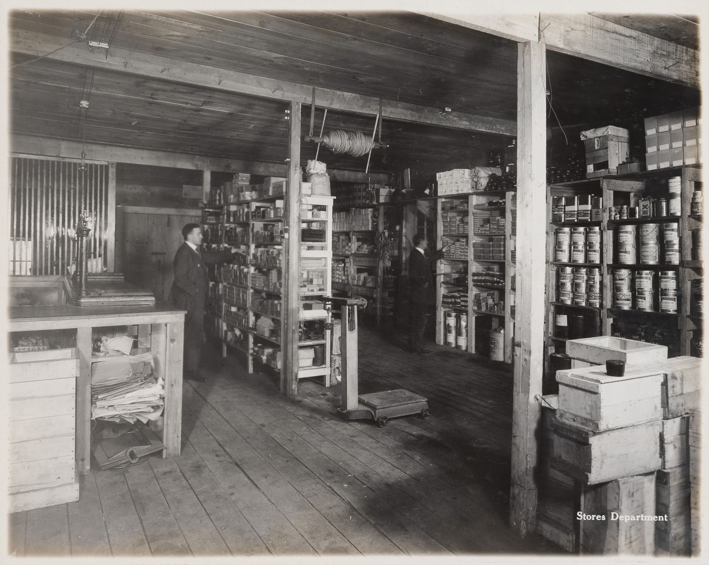 Interior view of stores department at the Energite Explosives Plant No. 3, the Shell Loading Plant, Renfrew, Ontario, Canada