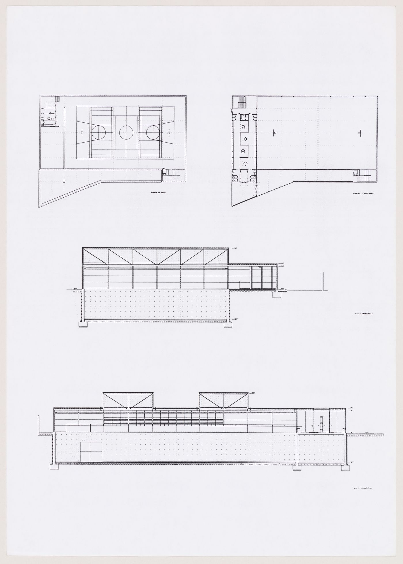 Plans and sections, Polideportivo Madrigal de las Altas Torres, Ávila, Spain