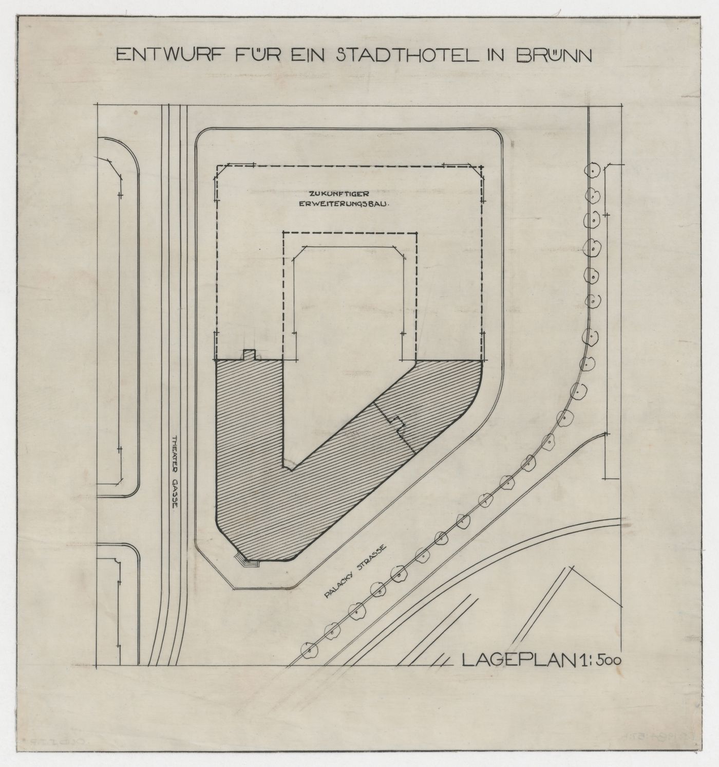 Site plan for Hotel Stiassni, Brno, Czechoslovakia (now Czech Republic)