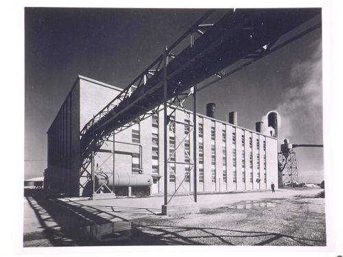 View of the principal and lateral façades of the Boiler House, Higgins Aircraft Corporation Airplant Assembly Plant, New Orleans, Louisiana