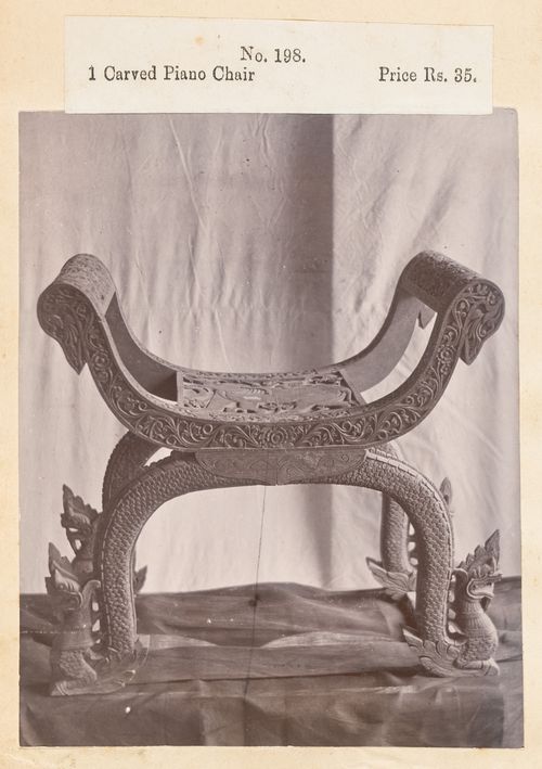 View of a music chair, F. Beato Limited, C Road, Mandalay, Burma (now Myanmar)