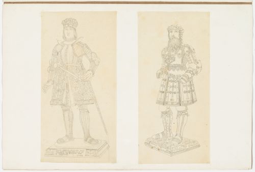 Drawings of statues of Philip I, King of Castille and son of Maximilian I, and Godfrey of Bouillon, King of Jerusalem, from the cenotaph of Maximilian I in the Hofkirche, Innsbruck