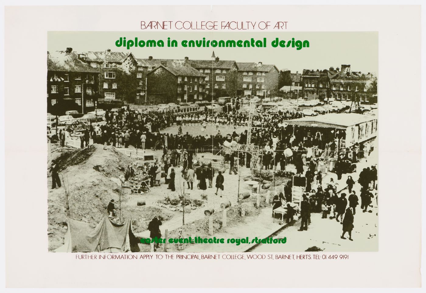 Poster for Diploma in Environmental Design Easter event from Barnet College Faculty of Art