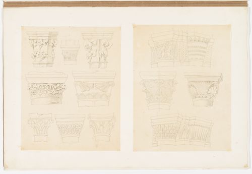Two drawings of Gothic capitals and piers