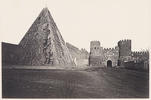 View of the Porta S. Paolo and the Piramide di Caio Cestio, Aurelian Wall, via Ostiensis, Rome, Italy