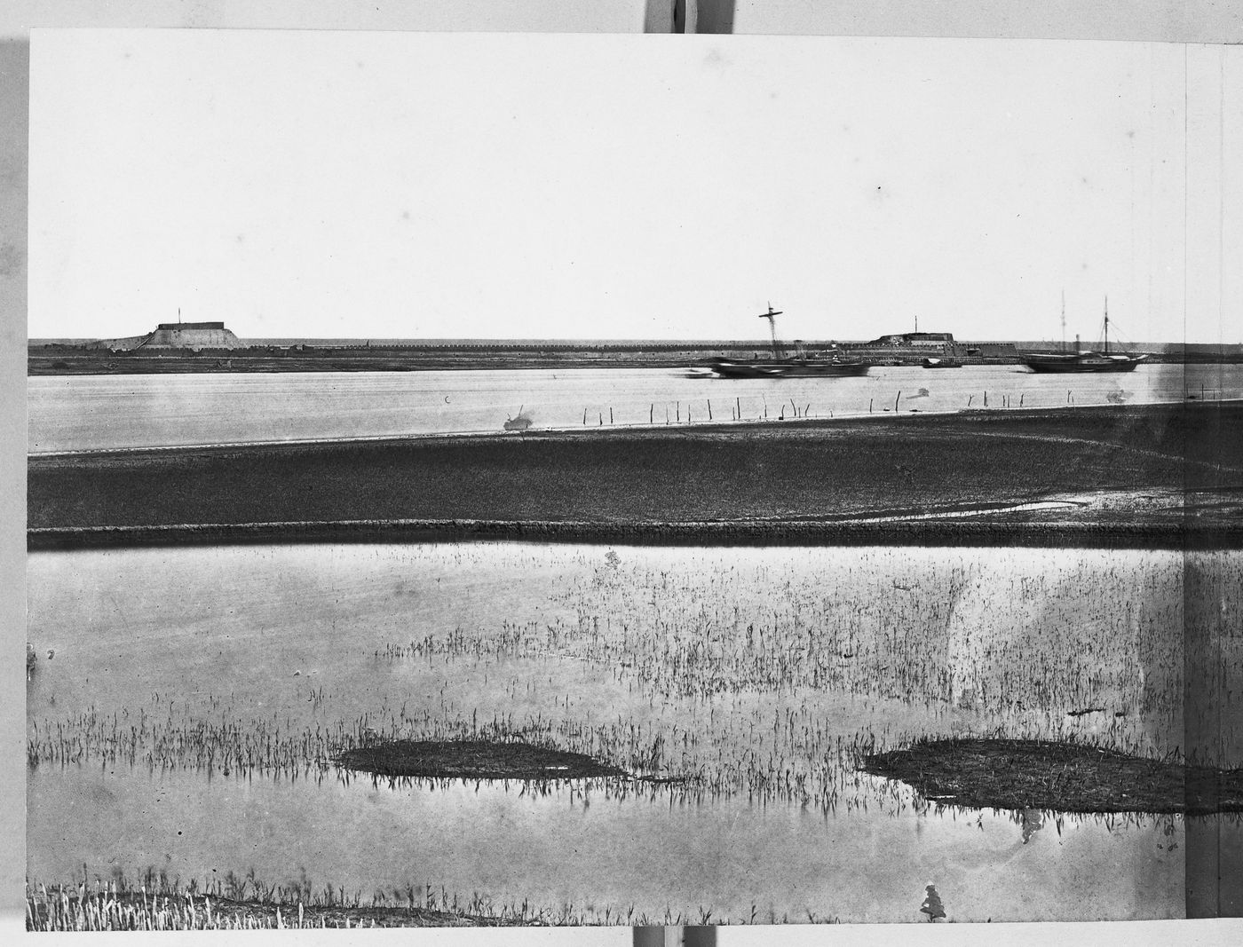 View showing the Pei (now Hai) River delta, with the Lower North Taku Fort (also known as the 2nd North Fort) in the background, Taku (now Dagu), near Tientsin (now Tianjin), China