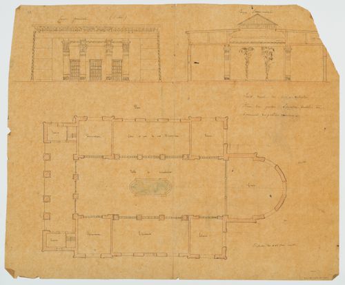 Zoological garden, Antwerp: Elevation, section and plan of the Palais égyptien