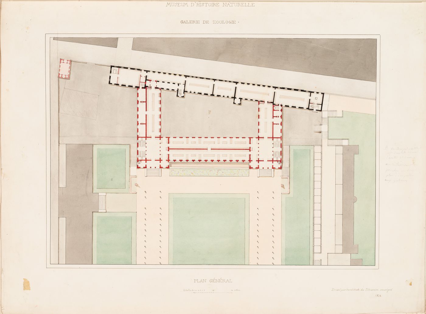 Project for a Galerie de zoologie, 1842: Site plan, showing the ground floor