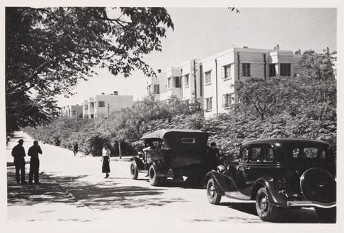 View of a street with housing in the background, Armenikend (Shaumian) settlement, Baku, Soviet Union (now in Azerbaijan)