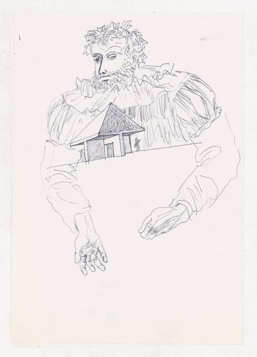 Sketch axonometric view with human figure for Parque de Vidago, Complexo Termal e Hotel Palace, Vidago, Portugal; verso: Sketch of face