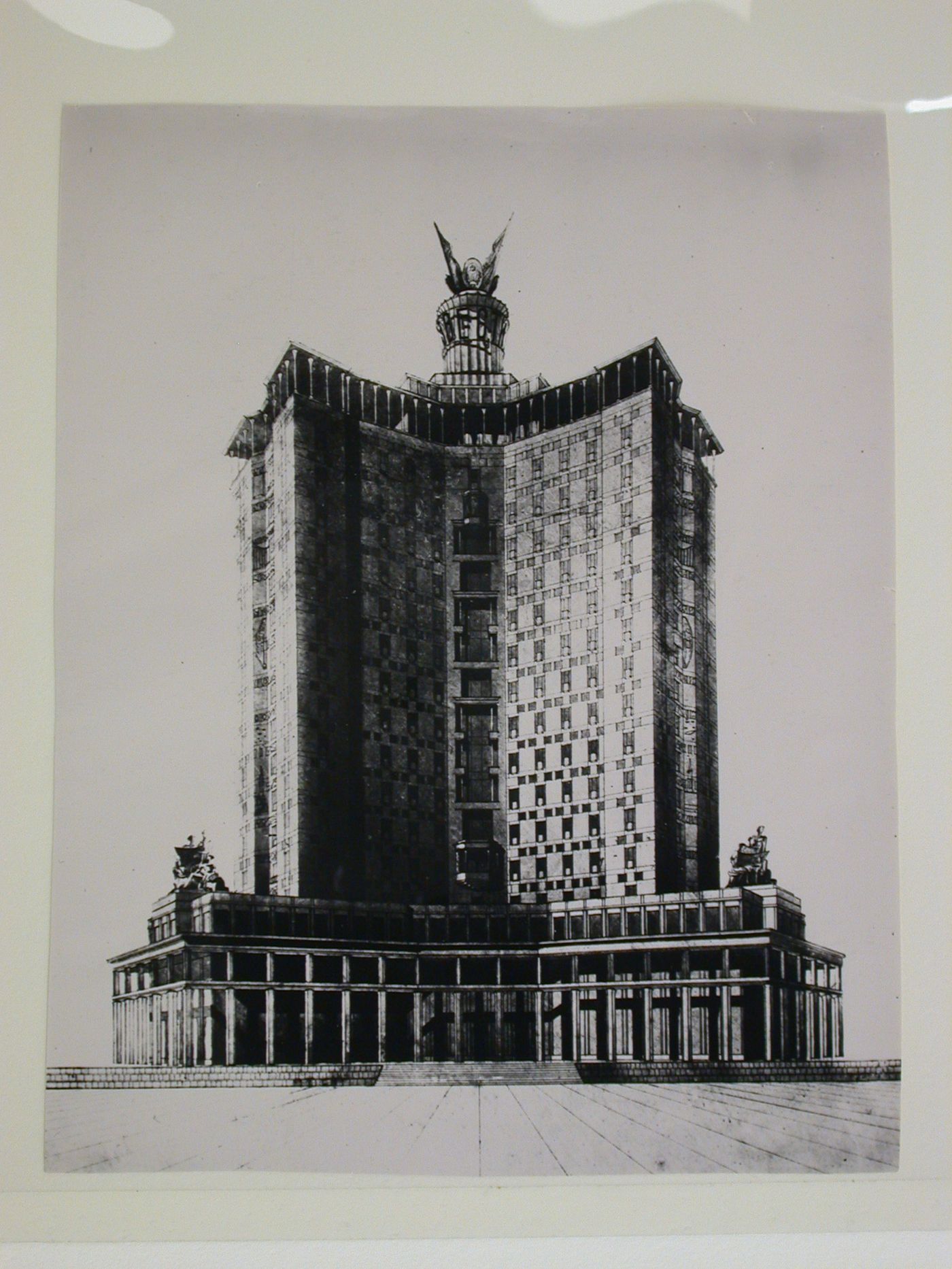 Photograph of a perspective drawing for the editing block of the Izvestiia newspaper combine, Moscow