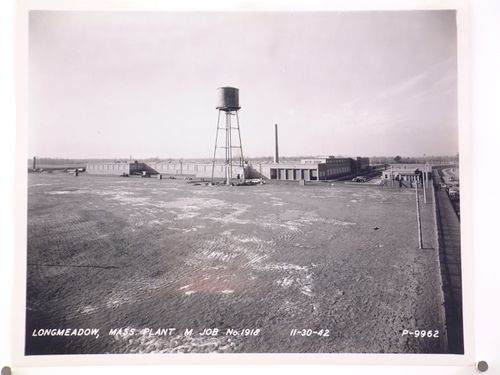 View of the principal and lateral façades of the Rods, Crank Shafts and Propeller Shafts Building, United Aircraft Corporation Pratt & Whitney Corporation division Assembly Plant, Longmeadow, Massachusetts