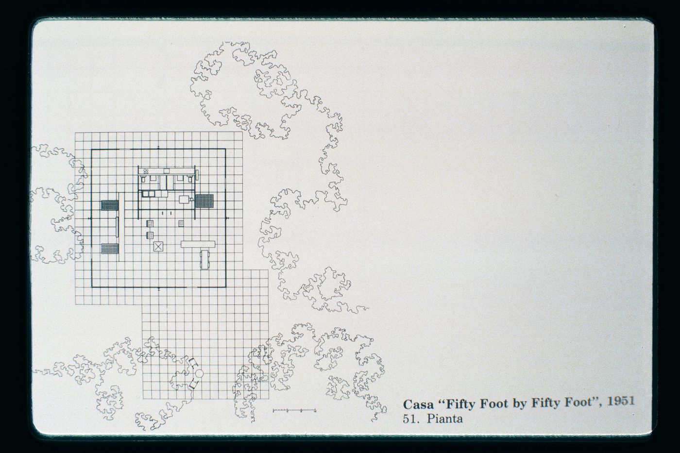 Slide of a drawing for 50 x 50 House, by Mies van der Rohe
