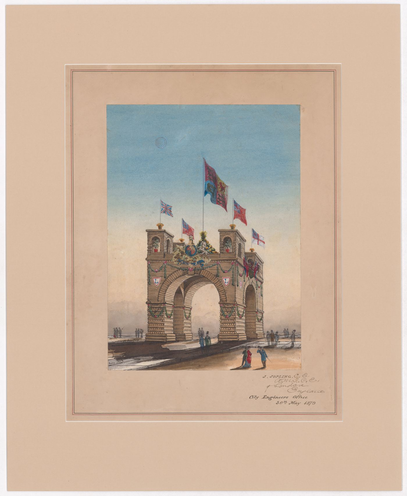 Perspective for a temporary welcome arch for the visit of the Marquess of Lorne and Princess Louise to Toronto, September 1879