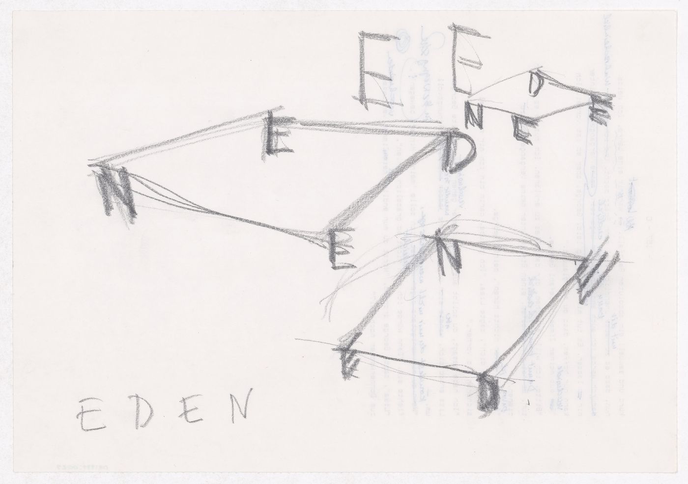 Sketch axonometrics, a sketch perspective and sketches for the E,D,E,N, Pavilion, Rheinfelden, Switzerland