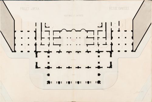 Project for an opera house for the Théâtre impérial de l'opéra: Ground floor plan showing the "porche", vestibule, and entrances