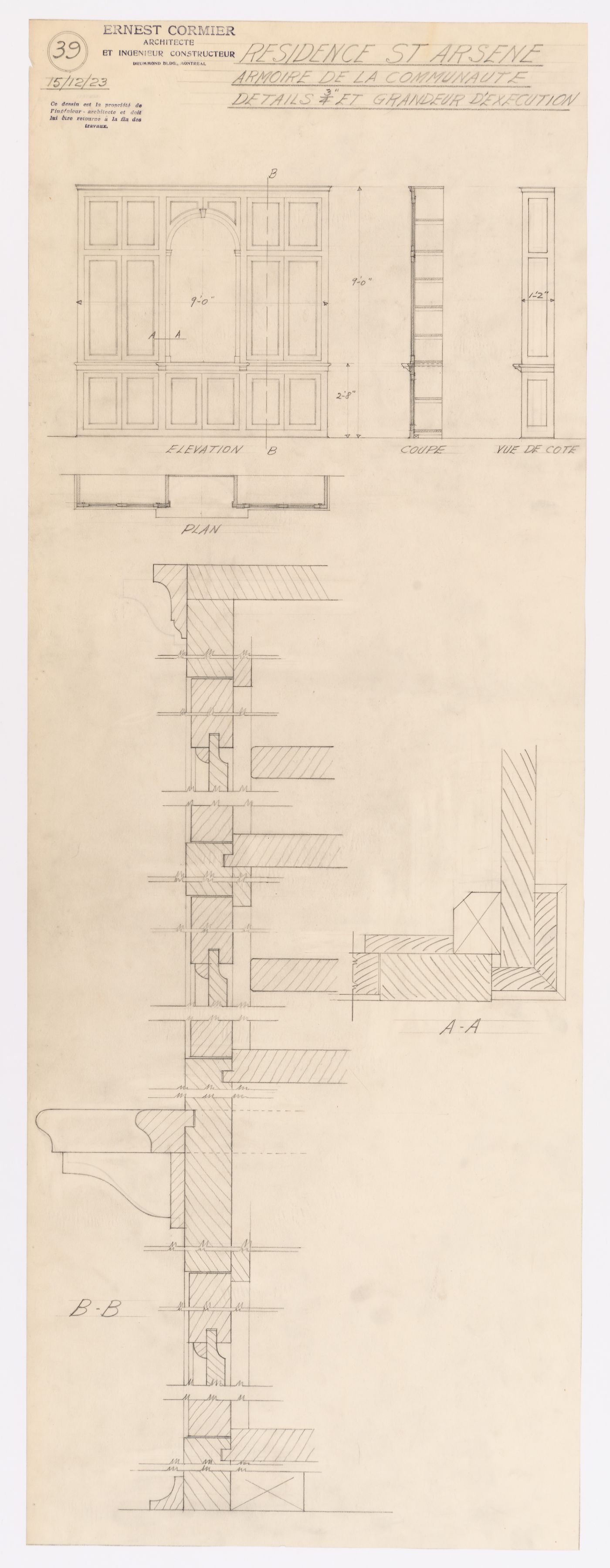 Détails des armoires, Résidence Saint-Arsène, Montréal, Canada
