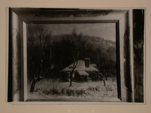 Photograph of a painting of a house in winter