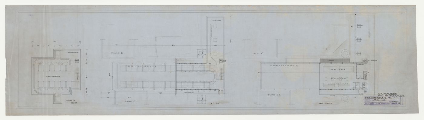Ground floor and basement plans for the heating systems building, Hellerhof Housing Estate, Frankfurt am Main, Germany