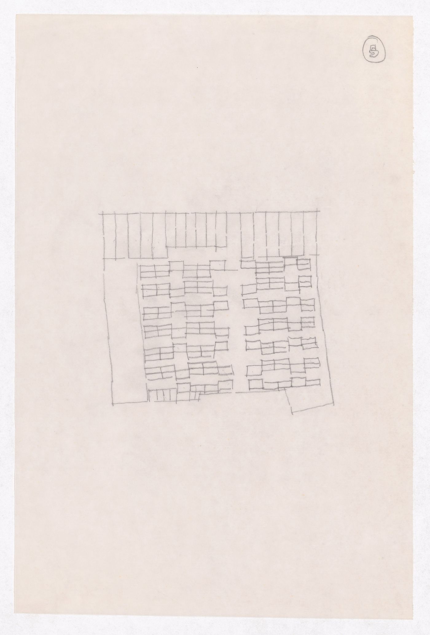 Sketch showing plots layout development for Minimum Cost Housing Group's plot in Aranya township, India, for Aranya Housing Project