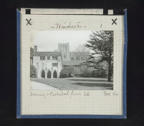 View of Deanery porch and Winchester Cathedral, Winchester, Hampshire, England