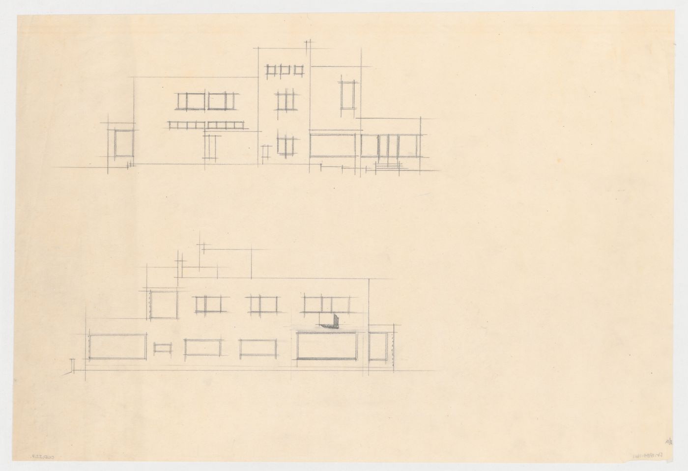 East and west elevations for additions by J.J.P. Oud for Villa Allegonda, Katwijk aan Zee, Netherlands
