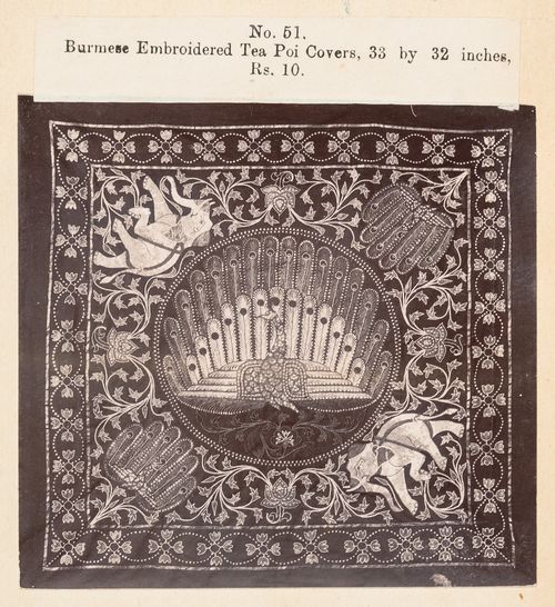 View of a tablecloth, F. Beato Limited, C Road, Mandalay, Burma (now Myanmar)