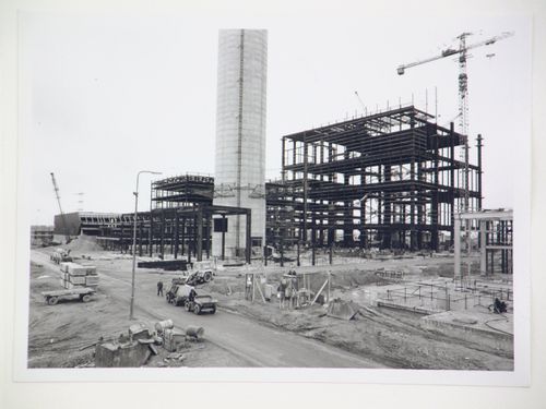 View of construction of steel structure for boiler house of power station, United Kingdom