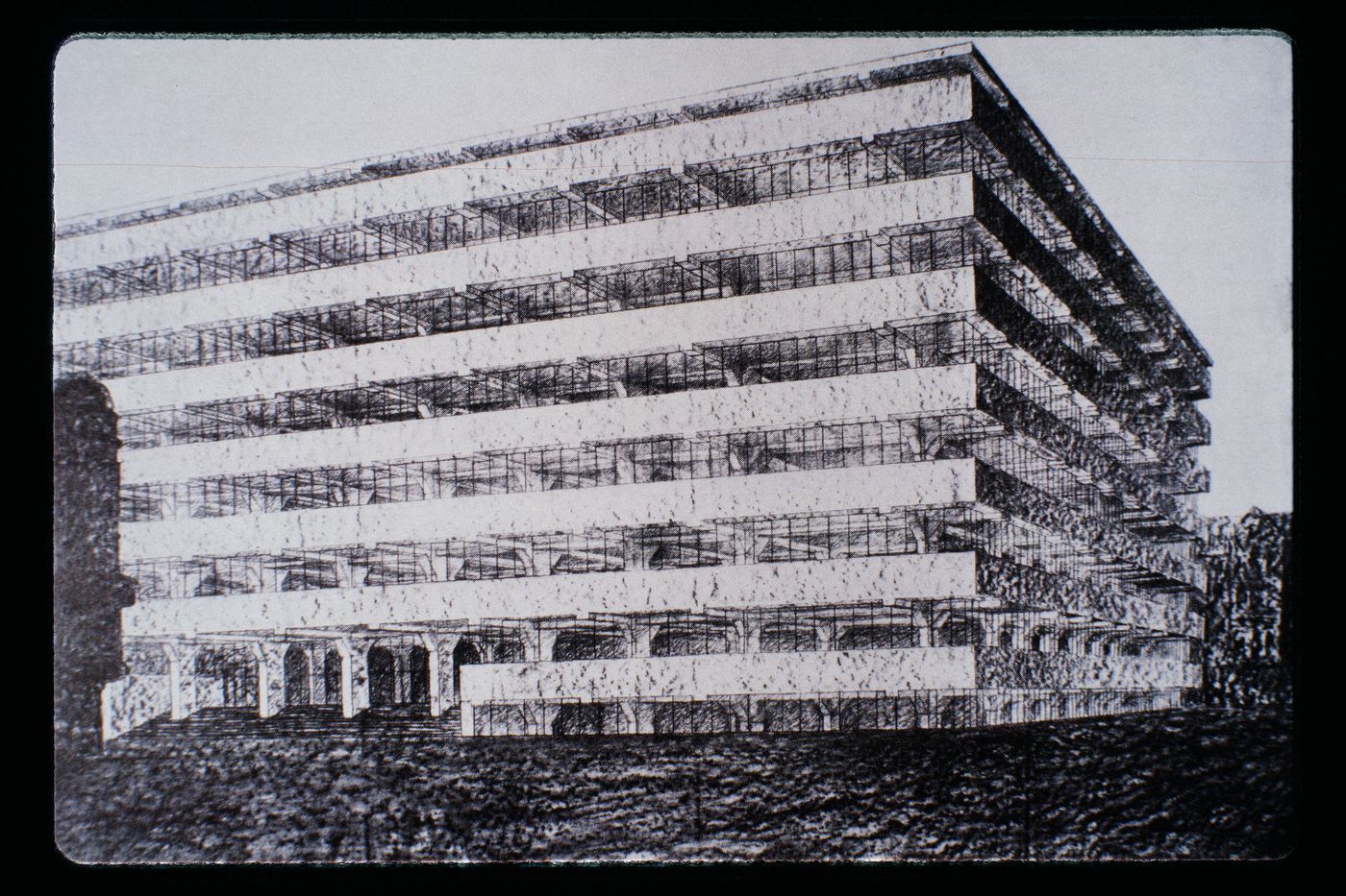 Slide of a drawing for Concrete Office Building, Berlin, by Mies van der Rohe