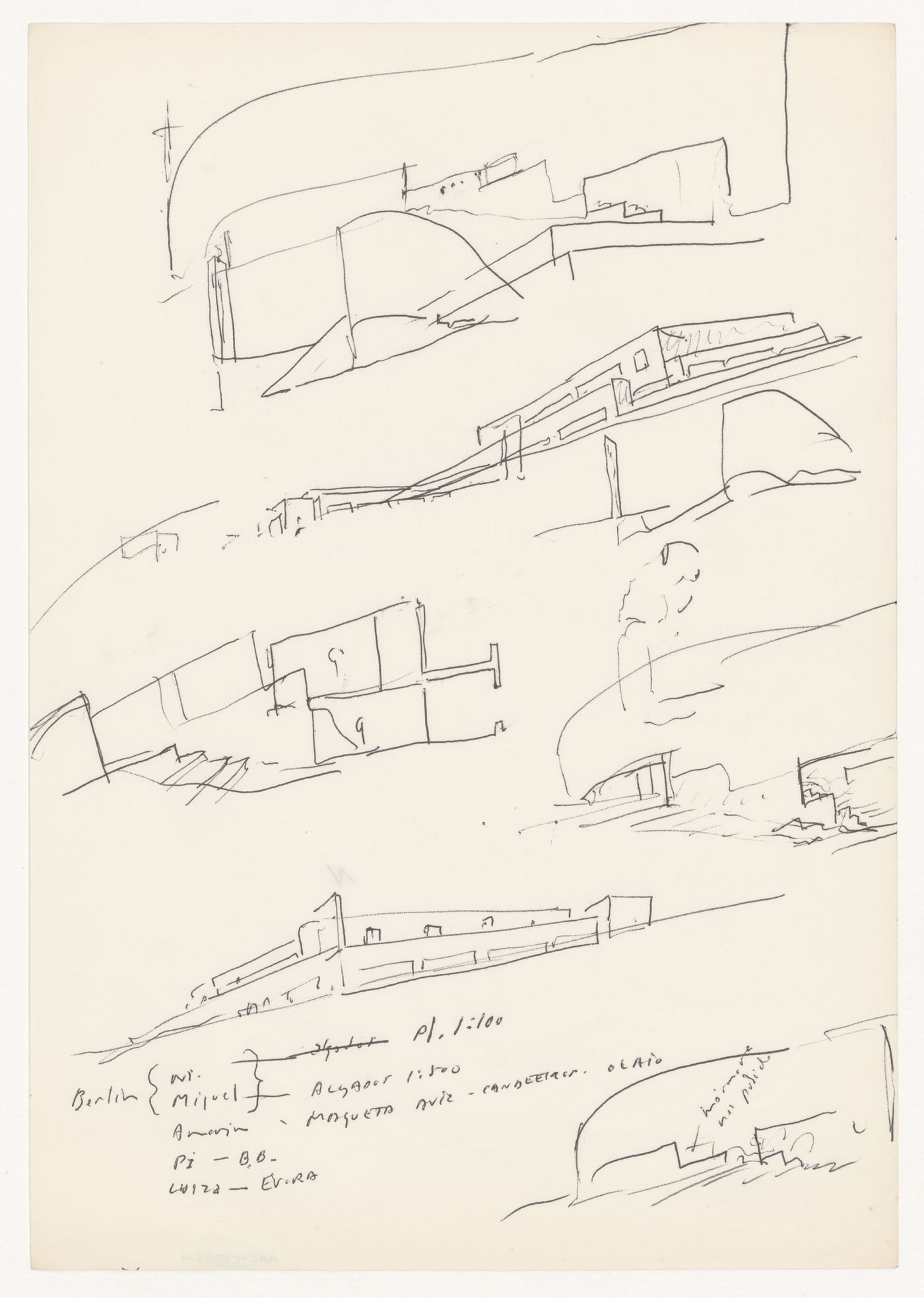 Sketches with notes for Banco Borges & Irmão II [Borges & Irmão bank II], Vila do Conde, Portugal