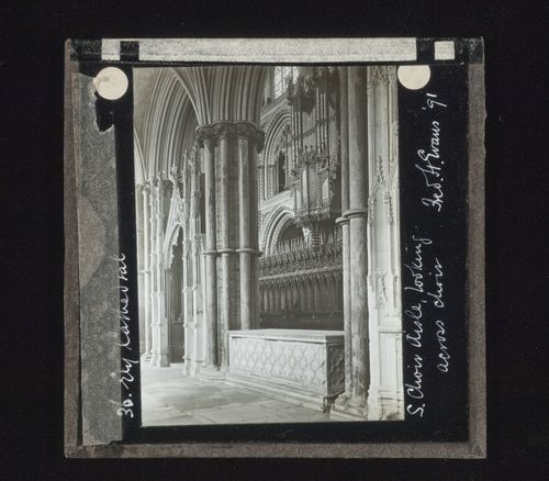 View across choir from south choir aisle of Ely Cathedral, Ely, Cambridgeshire, England