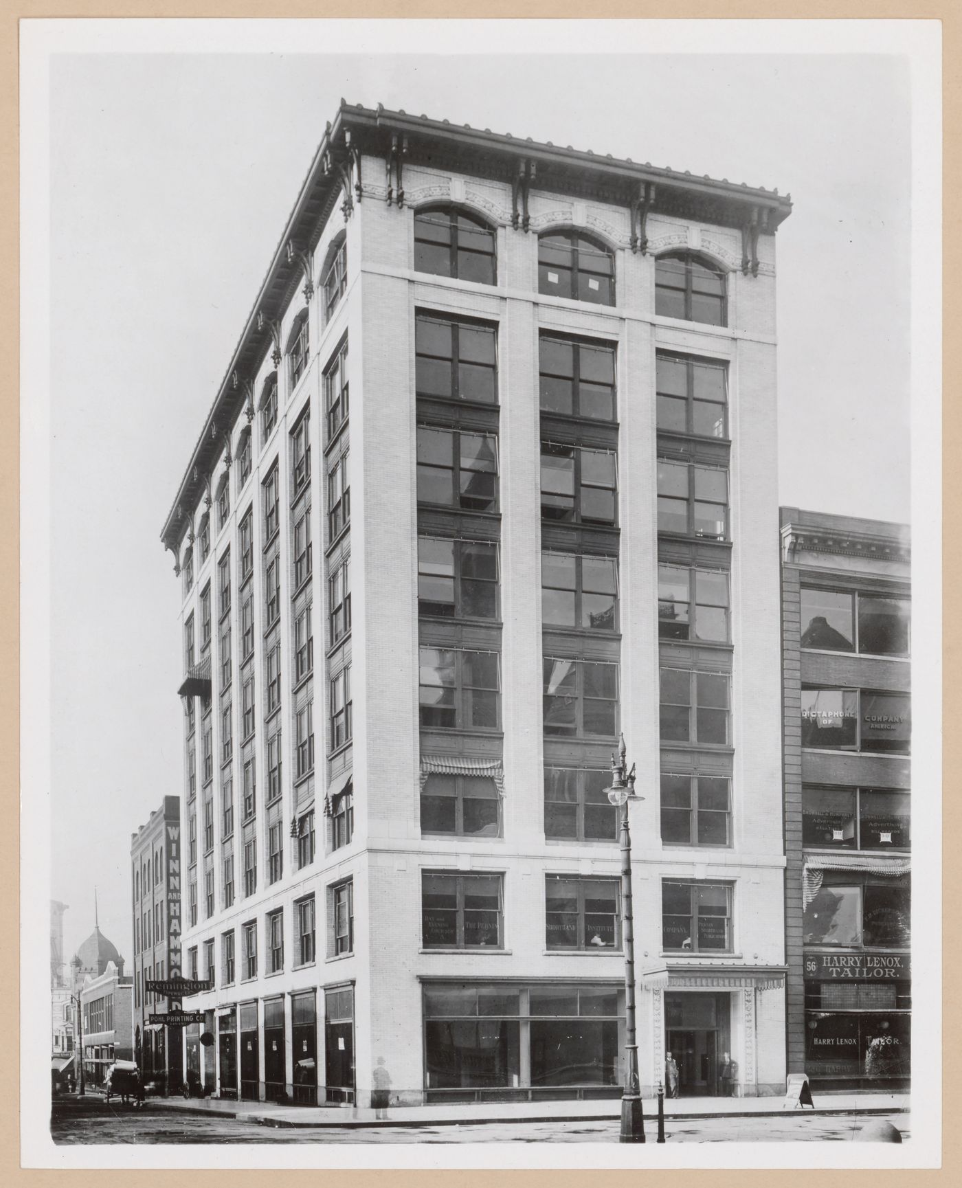 View of the principal and lateral façades of the Owen Building (now demolished), Detroit, Michigan