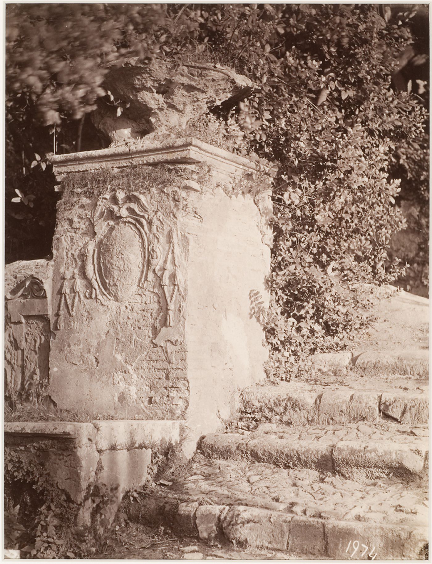 View of a strairway in the garden of an Italian villa