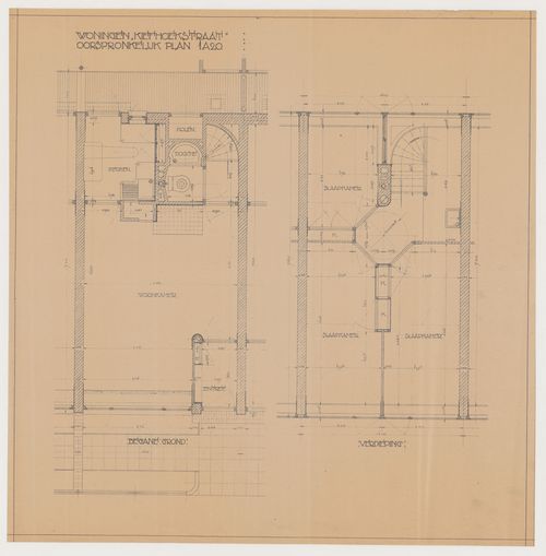 Ground and first floor plans for a housing unit for Kiefhoek Housing Estate, Rotterdam, Netherlands
