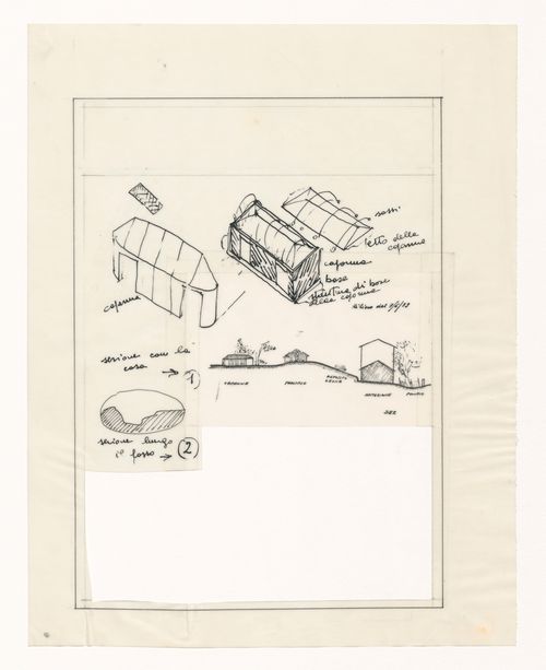 Axonometric projections, diagram and elevation for Zeno, une cultura autosufficiente [Zeno, a self-sufficient culture]