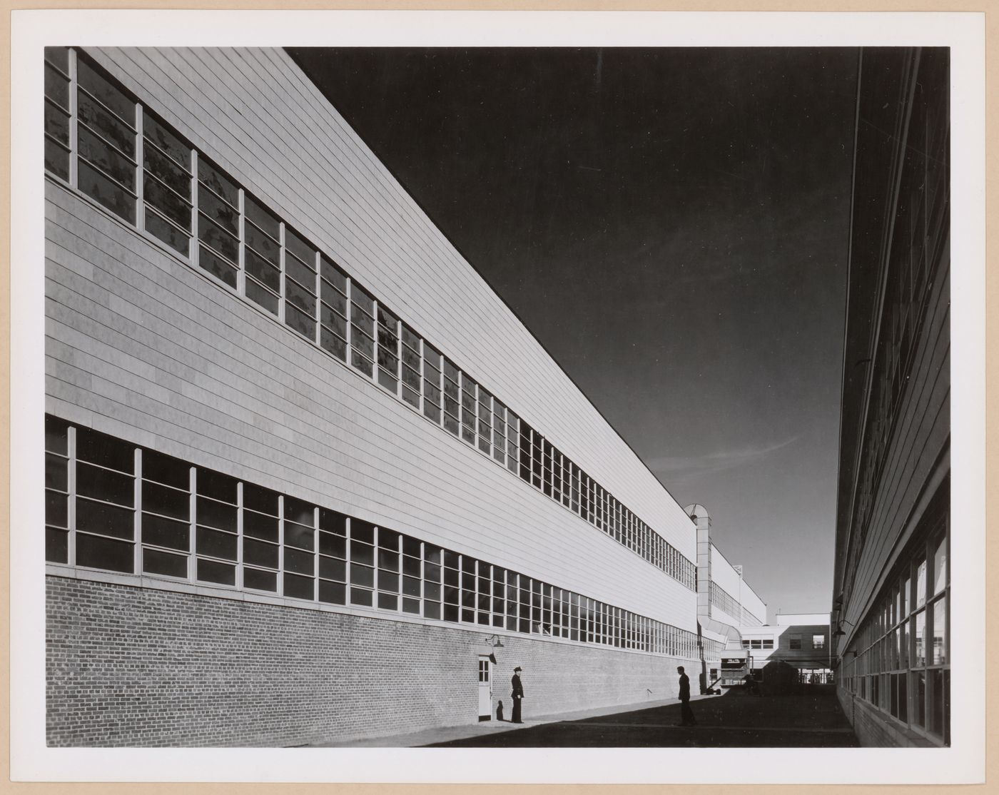 View of the lateral façades of the Assembly Building on the left [?] and the Administration Building on the right [?], Consolidated Aircraft Corporation Assembly Plant, New Orleans, Louisiana