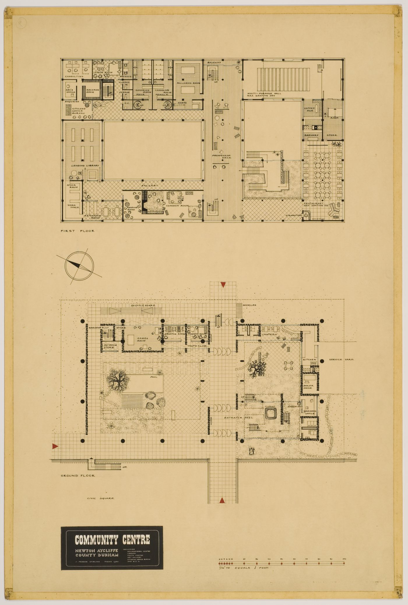 Town centre and community centre, Newton Aycliffe, England (thesis, Liverpool School of Architecture): plans