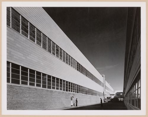 View of the lateral façades of the Assembly Building on the left [?] and the Administration Building on the right [?], Consolidated Aircraft Corporation Assembly Plant, New Orleans, Louisiana