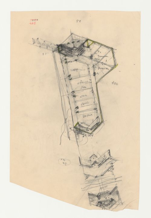Swedenborg Memorial Chapel, El Cerrito, California: Plan for the lower building with details for the chapel level