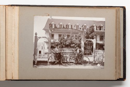 View of a group of people in front of an unidentified building, Quebec, Canada