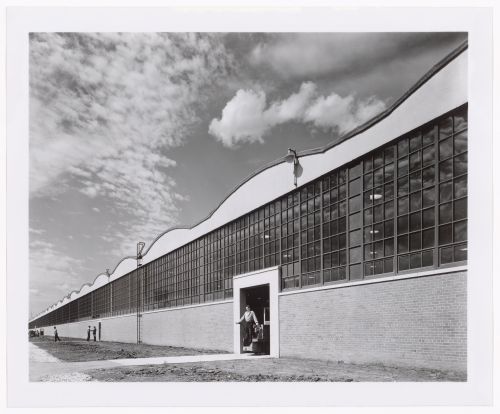 View of the principal façade of the Machine Shop Department of the Automobile Assembly Building (also known as Building No. 4), Dodge Chicago Plant, Chrysler Corporation Dodge division, Chicago, Illinois