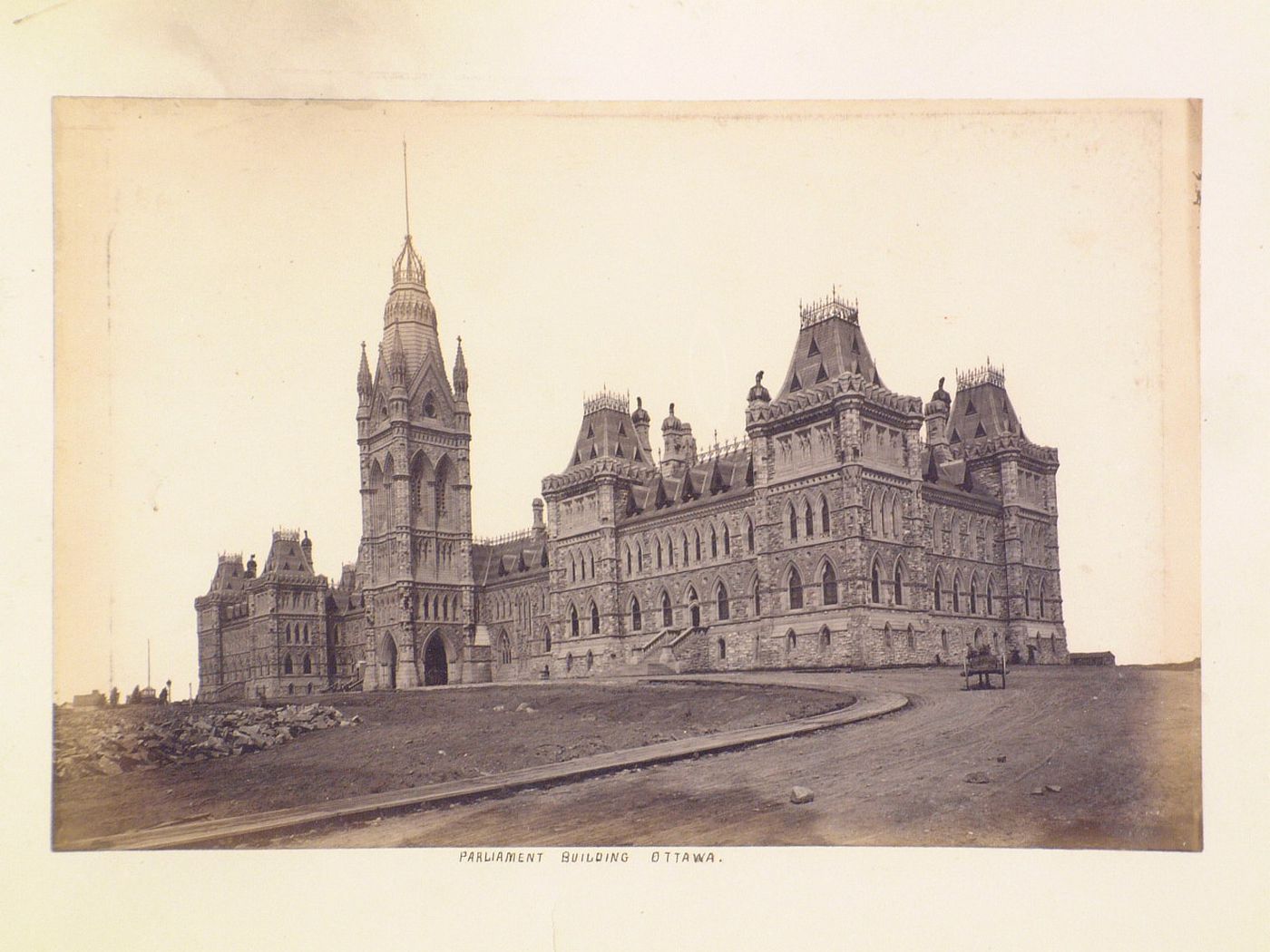 View of the principal façade of the Centre Block (now rebuilt) of the Parliament Buildings from the southeast, Ottawa, Ontario