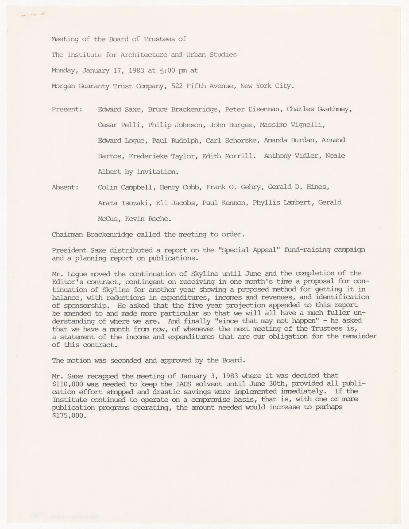 Minutes of meeting of the Board of Trustees