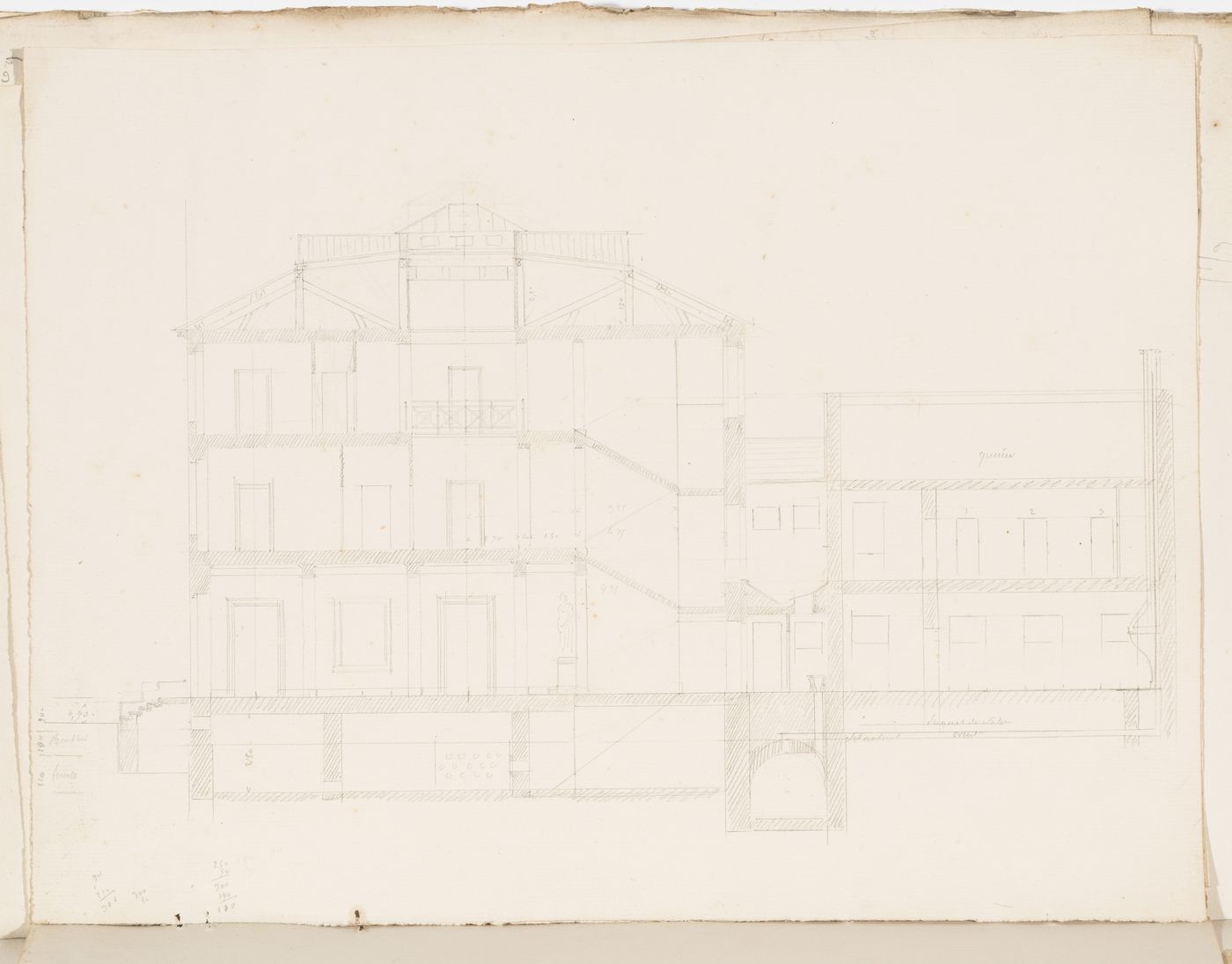 Project no. 8 for a country house for comte Treilhard: Longitudinal section