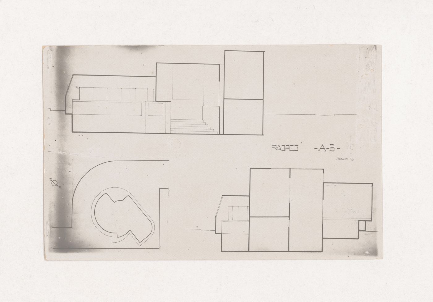 Photograph of student drawings on the topic "Exercise on the Expressiveness of Inner Space and Volume. Aquarium-Terrarium" for the "Space" course at the Vkhutein (Moscow Higher Technical Institute), Moscow