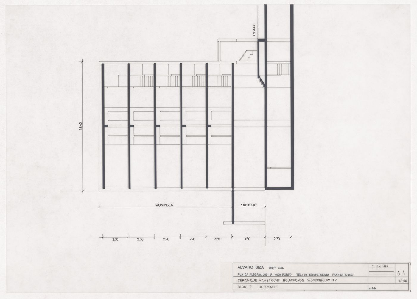 Section for Ceramique Terrein Blocos de habitação e escritórios, Maastrich, the Netherlands