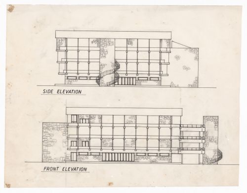 Side and front elevations for Theatre for J&K Academy of Art, Culture and Languages, Jammu, India