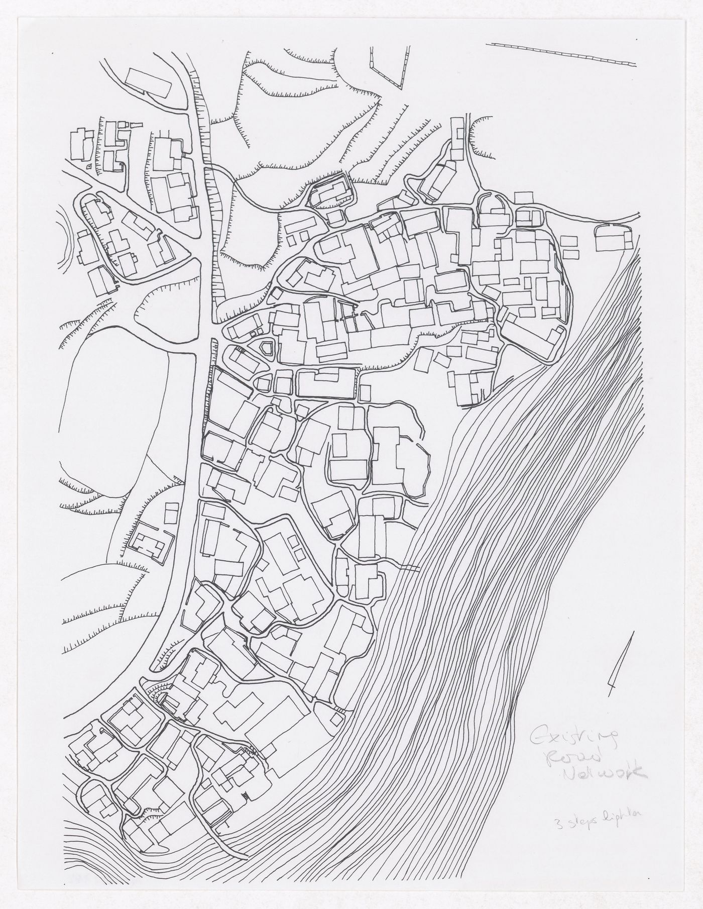 Plan showing road network for Sichuan housing project for "Housing a Billion: Village Upgrading: Jianlu, China" publication